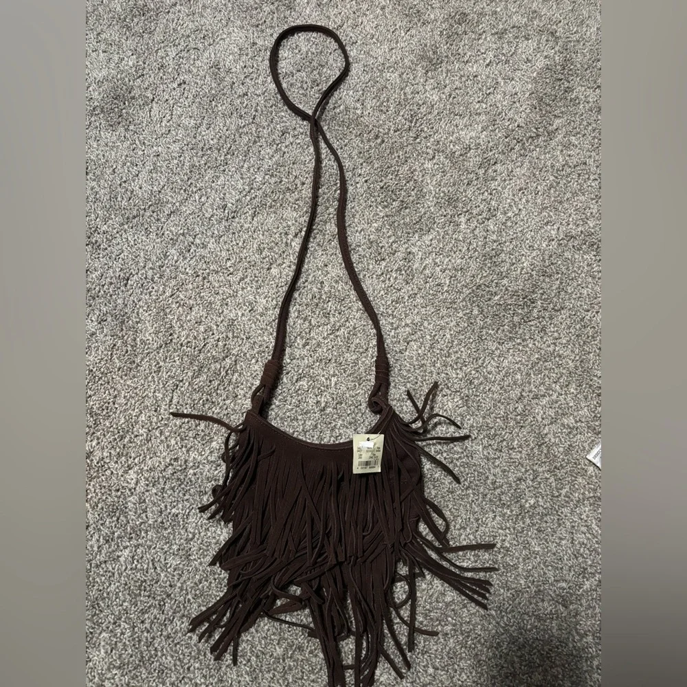 American Eagle Boho Fringe Mini Purse Bag Brown - Picture 2 of 7